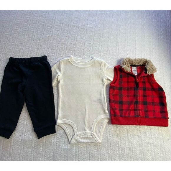 CARTER’S BOYS 12M PLAID 3-PIECE VEST SET - Picture 6 of 9